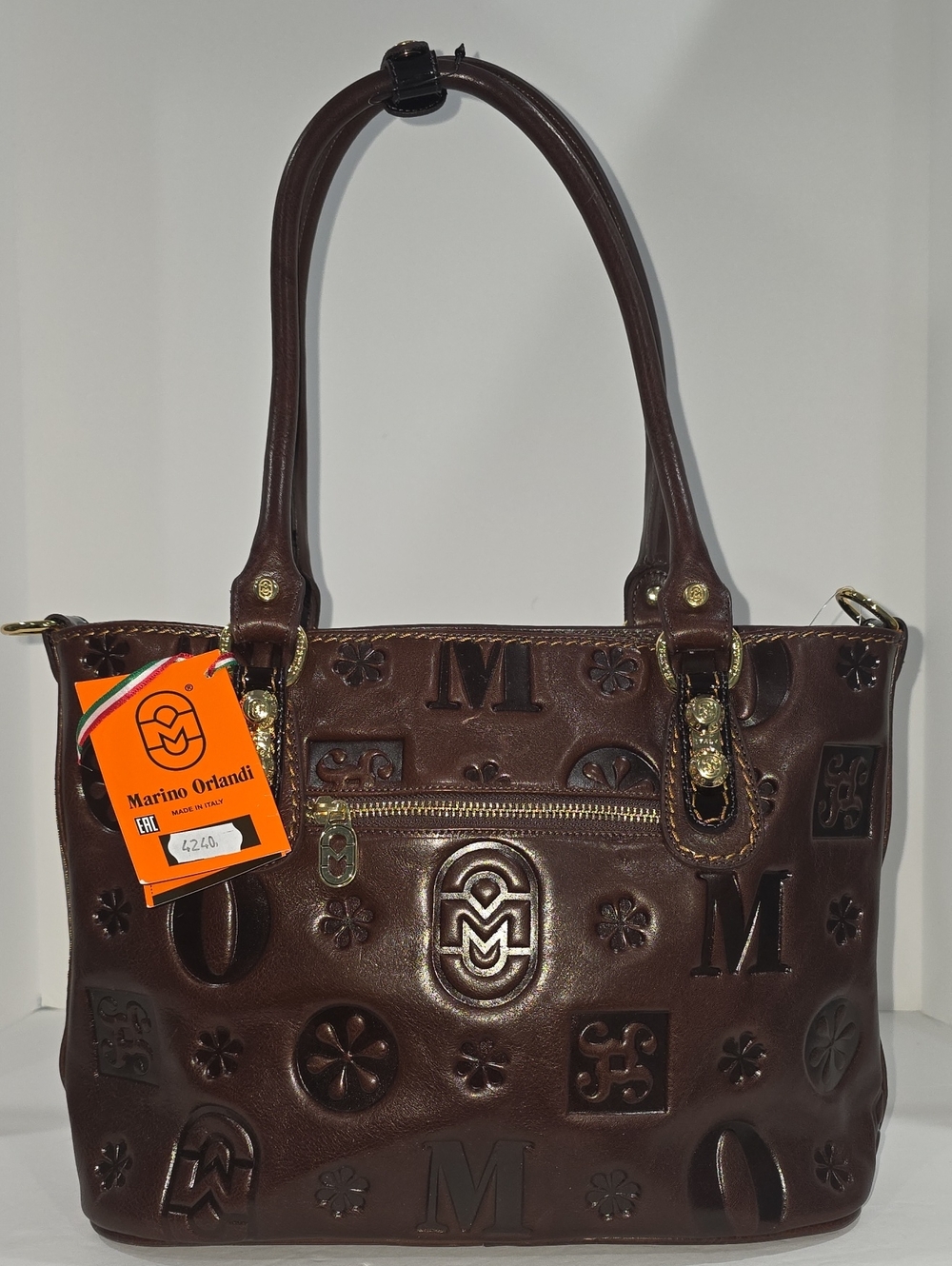 NWT ✅ MARINO ORLANDI DESIGNER Triple Compartment Logo Embossed Leather Bag ✨NWT